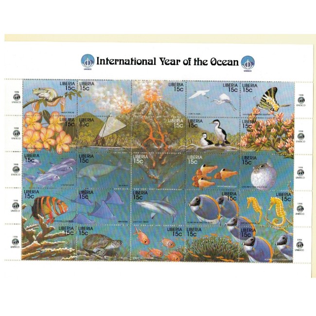 Liberia 1998 - Fauna, oceane, animale, minicoala neuzata