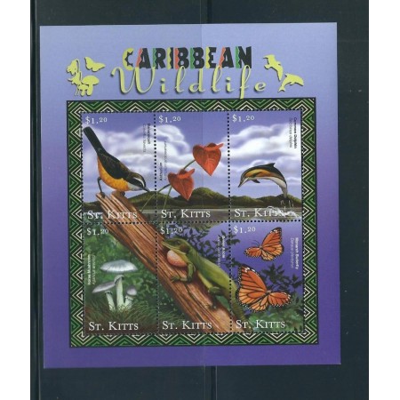 St. Kitts 2001 - Fauna din caraibe, animale, bloc neuzat