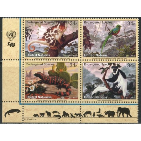 ONU New York 2001 - Fauna protejata, animale, serie neuzata