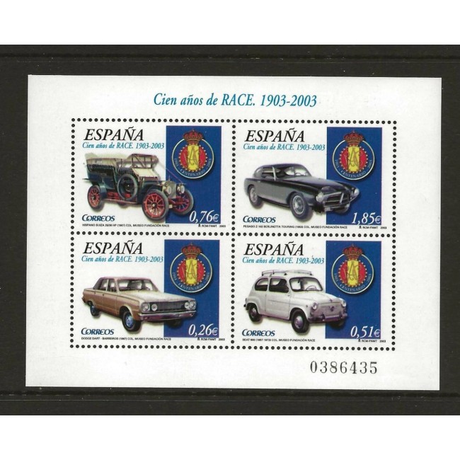 Spania 2003 - Mașini de epoca, curse, bloc neuzat