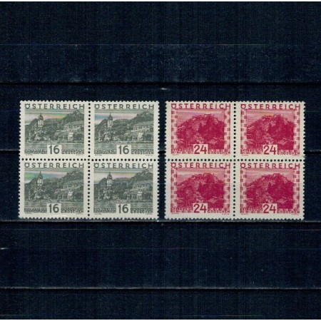 Austria 1929 - Uzuale Mi.No.501,505 in blocuri de 4 neuzate, cota mare
