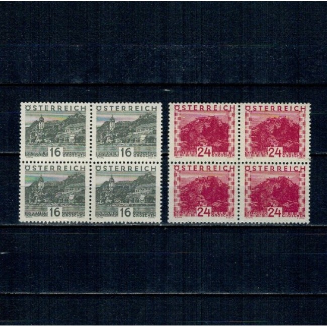 Austria 1929 - Uzuale Mi.No.501,505 in blocuri de 4 neuzate, cota mare