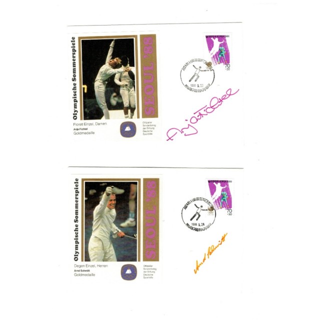 Coreea de Sud 1988 - Jocurile Olimpice - Lot 10 plicuri cu semnăturile atleților medaliați