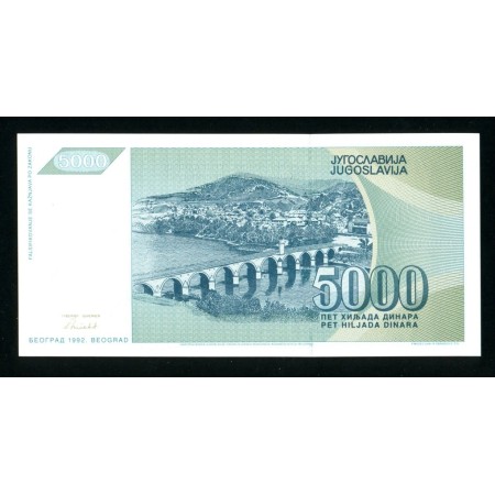 Iugoslavia 1992 - 5000 dinara UNC, replacement
