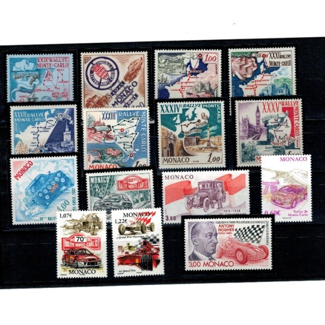Monaco - Lot timbre neuzate, tematica Raliul Monte Carlo, curse de mașini