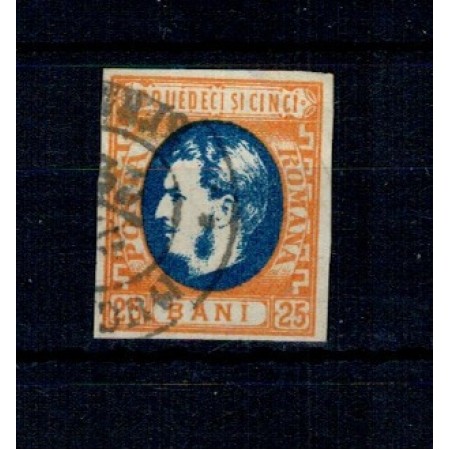 1869 - Carol I cu favoriți, 25 bani, stampilat