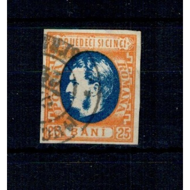 1869 - Carol I cu favoriți, 25 bani, stampilat