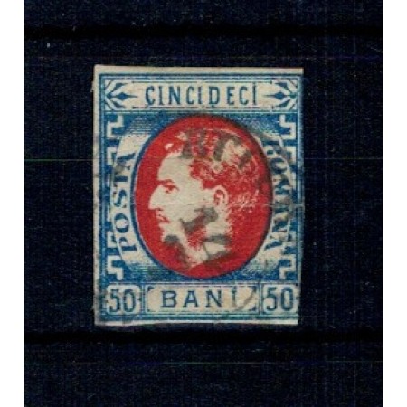 1869 - Carol I cu favoriți, 50 bani, stampilat