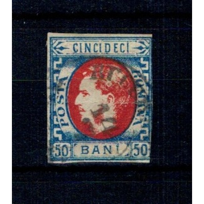 1869 - Carol I cu favoriți, 50 bani, stampilat