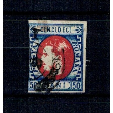 1869 - Carol I cu favoriți, 50 bani, stampilat