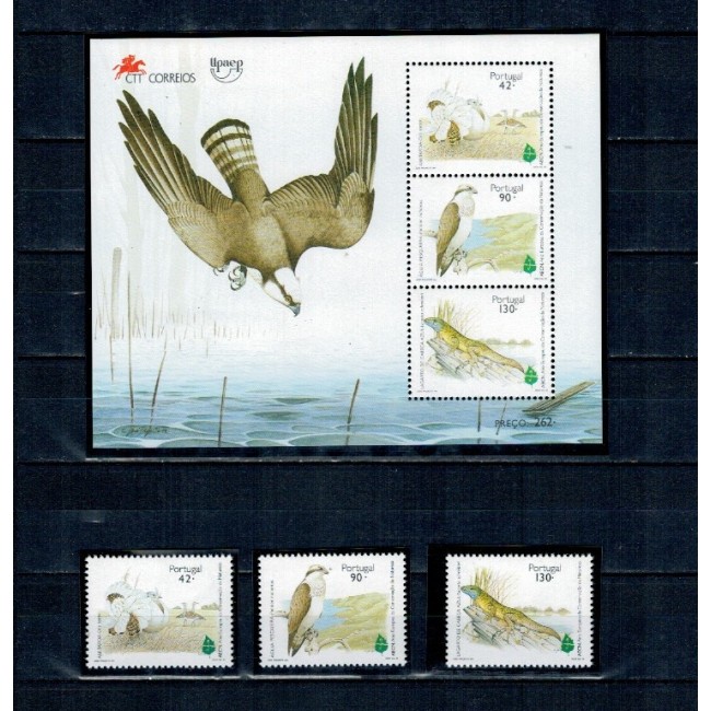 Portugalia 1995 - Păsări de prada, serie si bloc neuzat