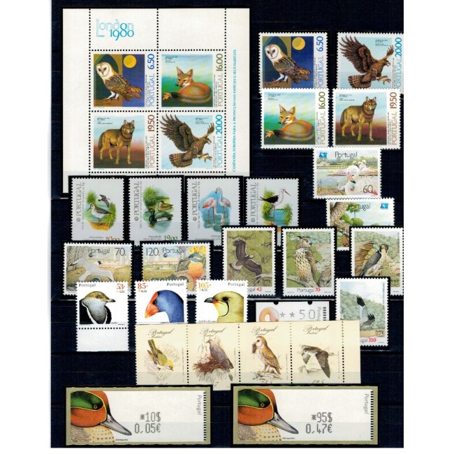 Portugalia - Lot timbre neuzate, tematica fauna, animale, majoritatea păsări