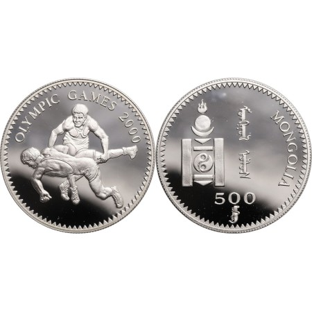 Mongolia 1998 - 500 tugrik, lupte, argint, PROOF