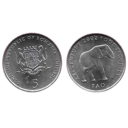 Somalia 2002 - 5 shillings, FAO, elefant, UNC