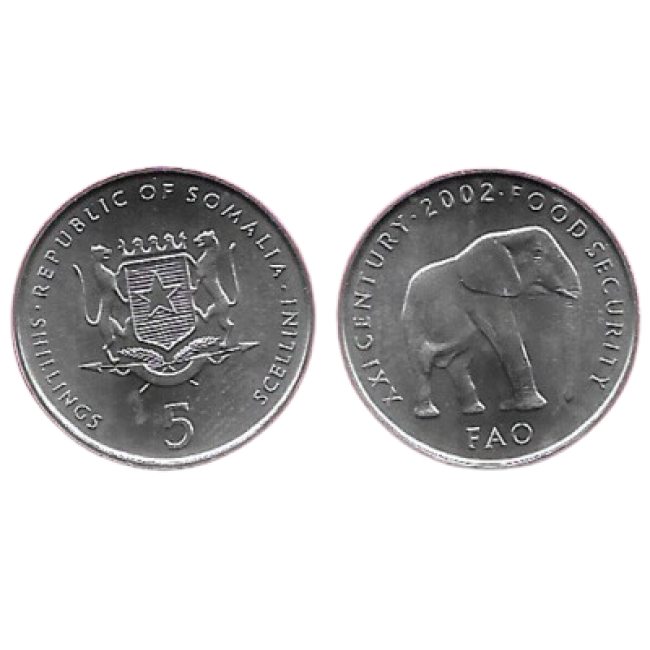 Somalia 2002 - 5 shillings, FAO, elefant, UNC