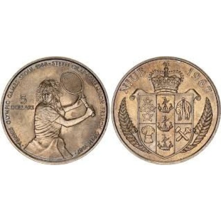 Niu 1987 - 5 dollars, Steffi Graf, tenis, UNC