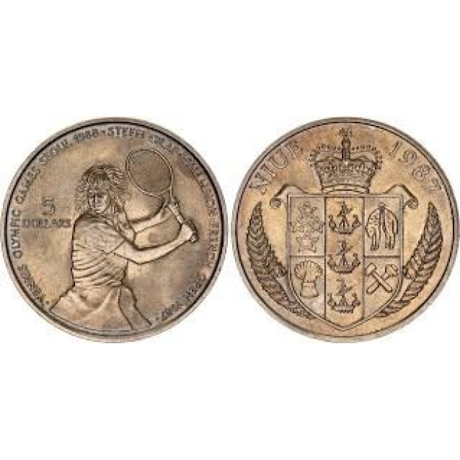 Niu 1987 - 5 dollars, Steffi Graf, tenis, UNC