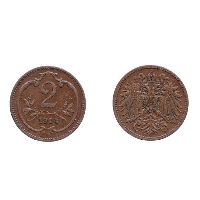 Austria 1914 - 2 heller, XF+