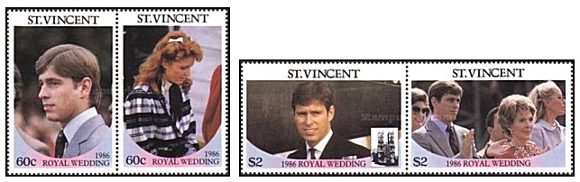 St Vincent 1986 - royal wedding, serie neuzata