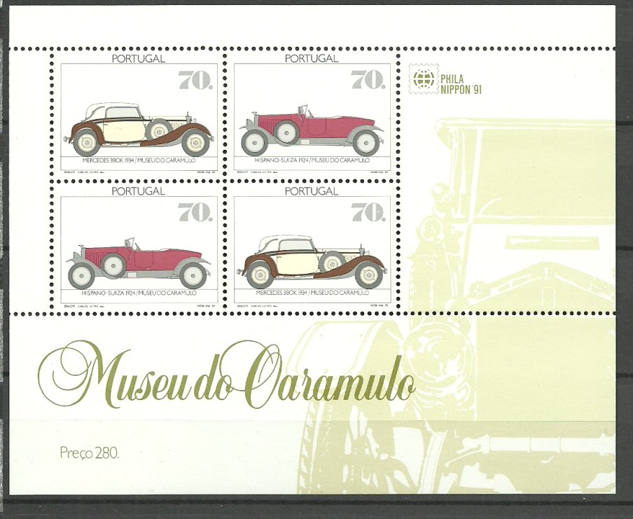 Portugalia 1991 - automobile, bloc neuzat