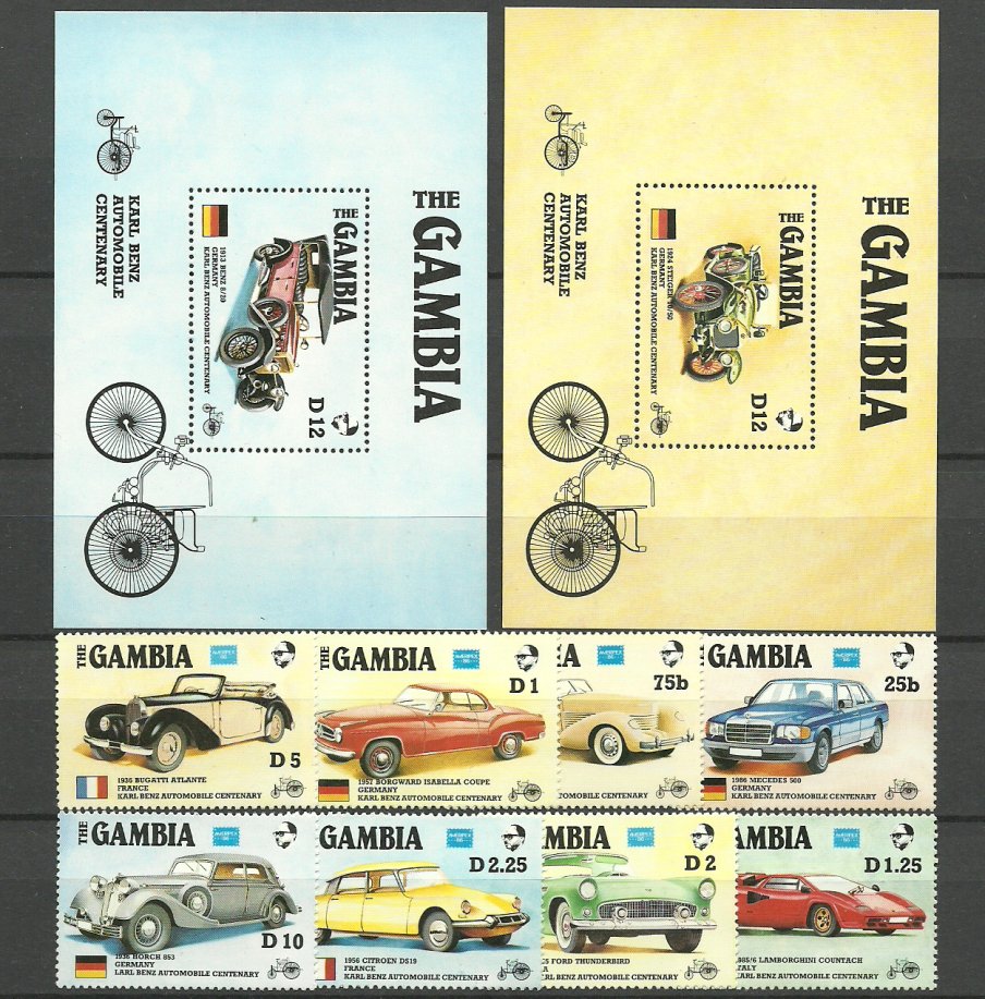 Gambia 1986 - automobile, serie+2 colite neuzate