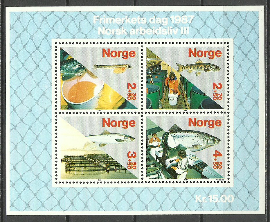 Norvegia 1987 - Pescuit, pesti, industrie, bloc neuzat