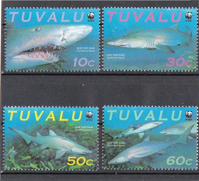 Tuvalu 2000 - Fauna marina, rechini WWF serie neuzata