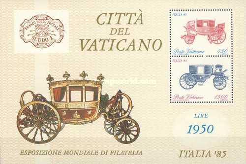 Vatican 1985 - Expo filatelic, calesti, bloc neuzat