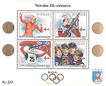 Norvegia 1989 - Medalii olimpice, sport, bloc neuzat