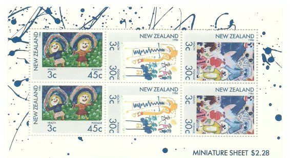 New Zealand 1986 - Health Stamps, picturi copii, bloc neuzat