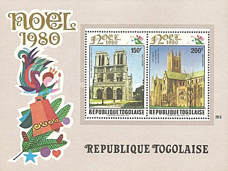 Togo 1980 - Craciun-biserici, colita neuzata