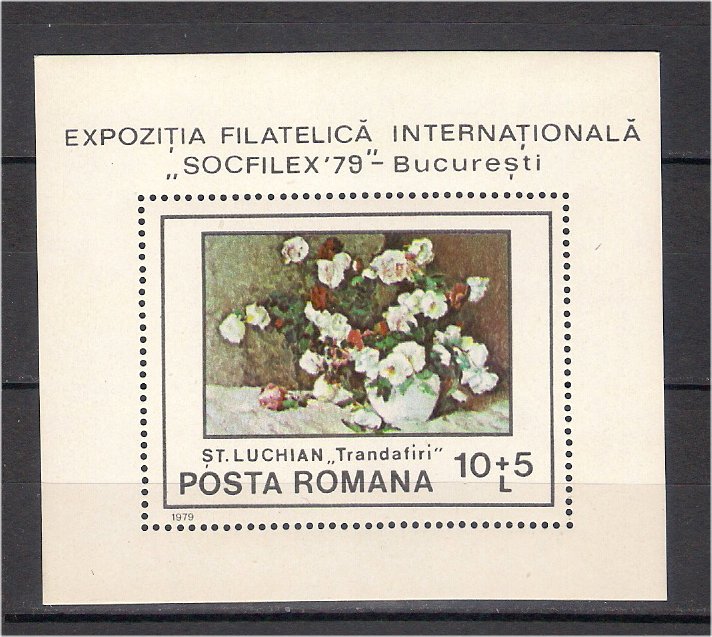 1979 - Socfilex79, picturi cu flori, colita neuzata