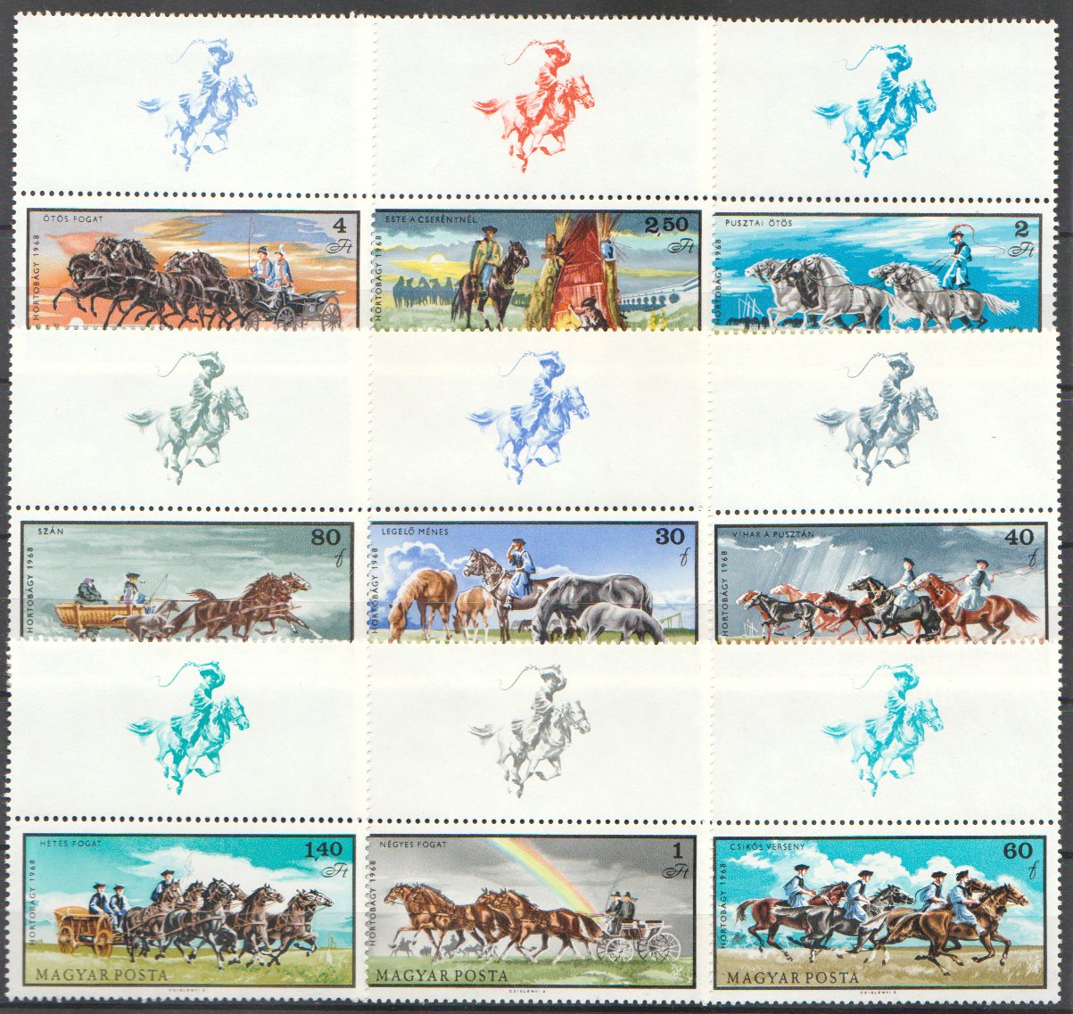 Ungaria 1968 - Cresterea cailor, serie neuzata cu vinieta