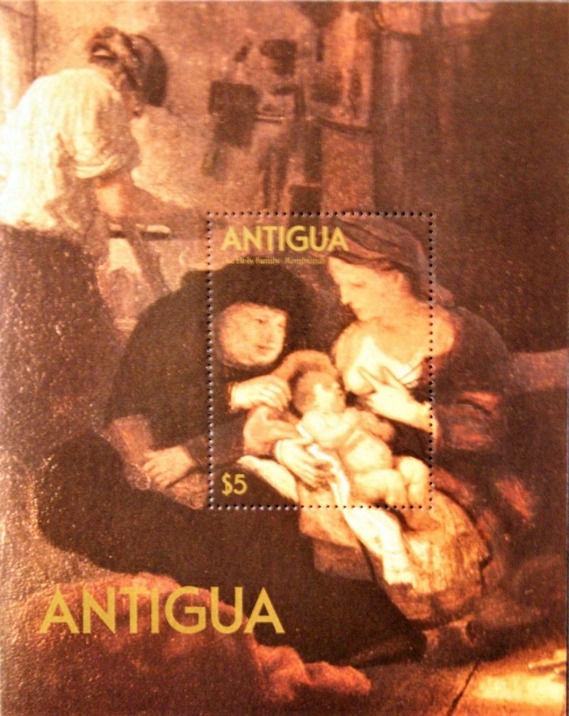 Antigua 1980 - Rembrandt, pictura, arta, colita neuzata