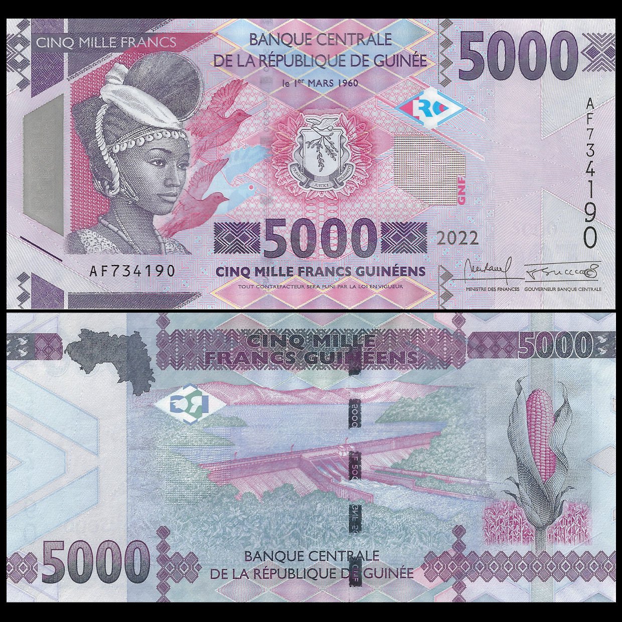 Guinea 2022 - 5000 francs UNC