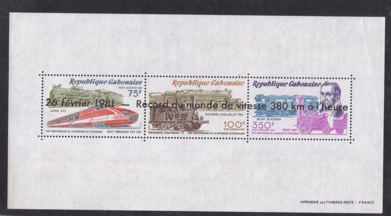 Gabon 1981 - Locomotive, G. Stephenson, supr., bloc neuzat