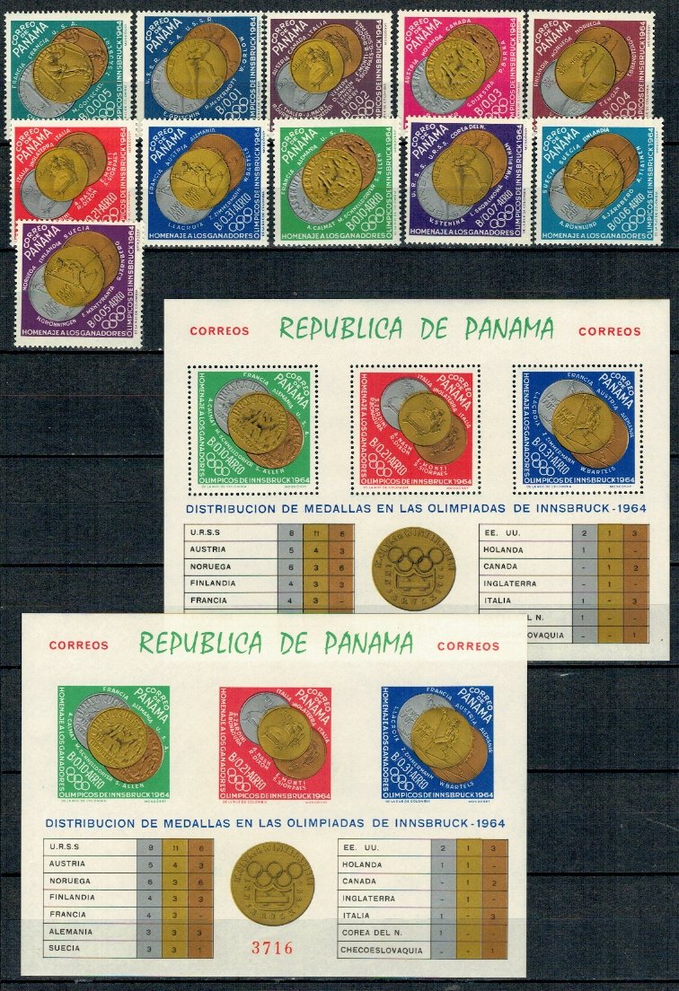 Panama 1964 - Jocurile Olimpice, medalii, serie+colite neuzate