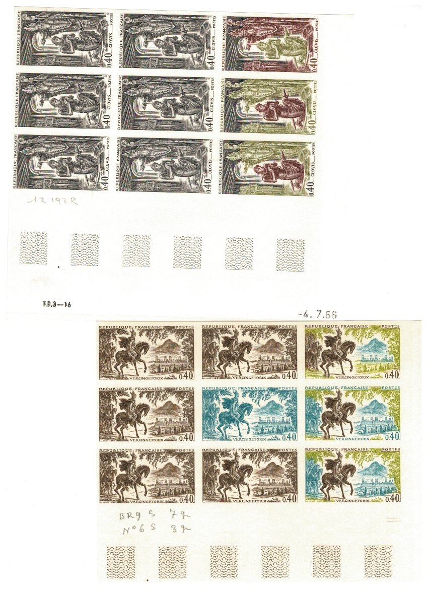 Franta 1966 - Mi1560-1561 probe de culoare, blocuri nedantelate