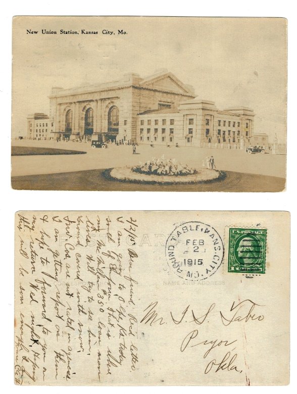 S.U.A. 1915 - Kansas City, gara, foto carte postala circulata