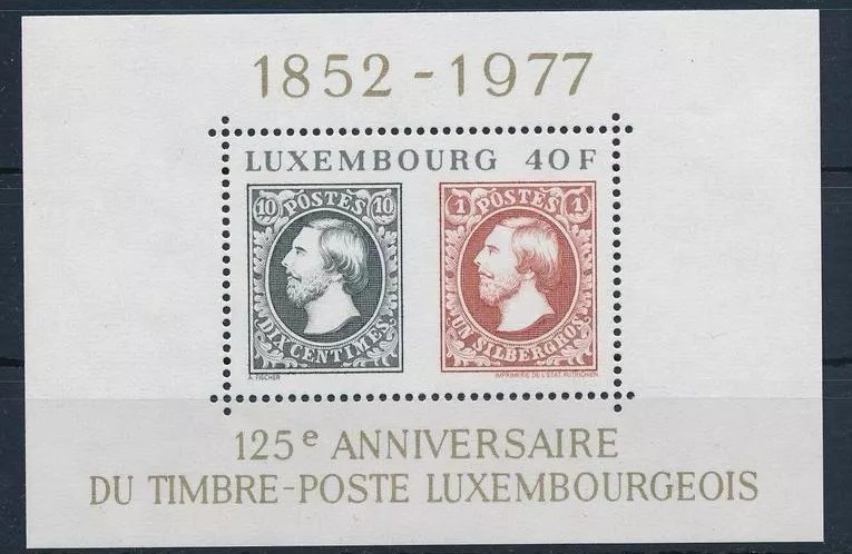 Luxemburg 1977 - Centenarul marcii postale, colita neuzata