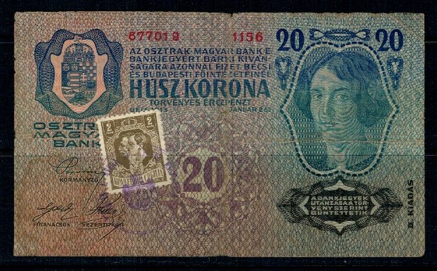 Austro-Ungaria 1913(1919) - 20 korona cu timbru si stampila Serb