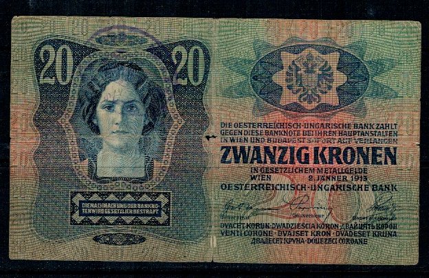 Austro-Ungaria 1913(1918) - 20 korona, stampila Croatia