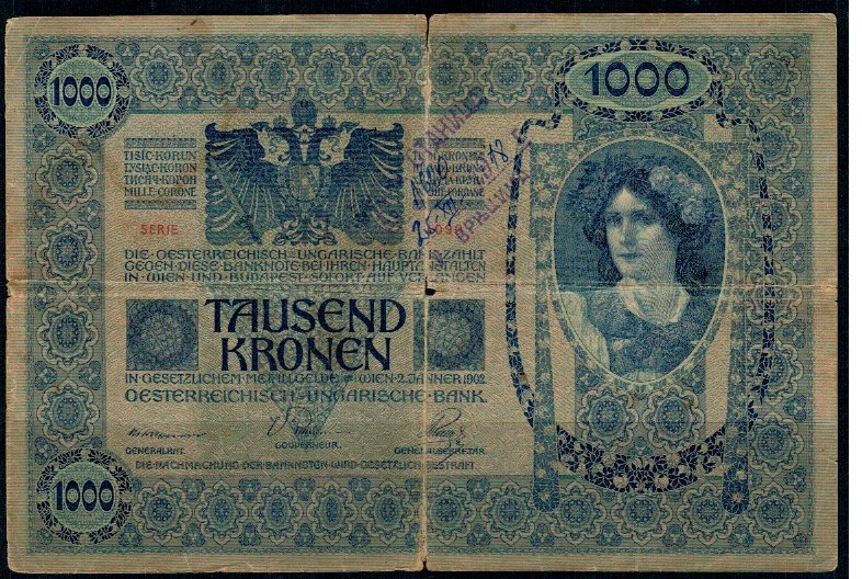 Austro-Ungaria 1902(1919) - 1000 kronen, stampila sarbeasca