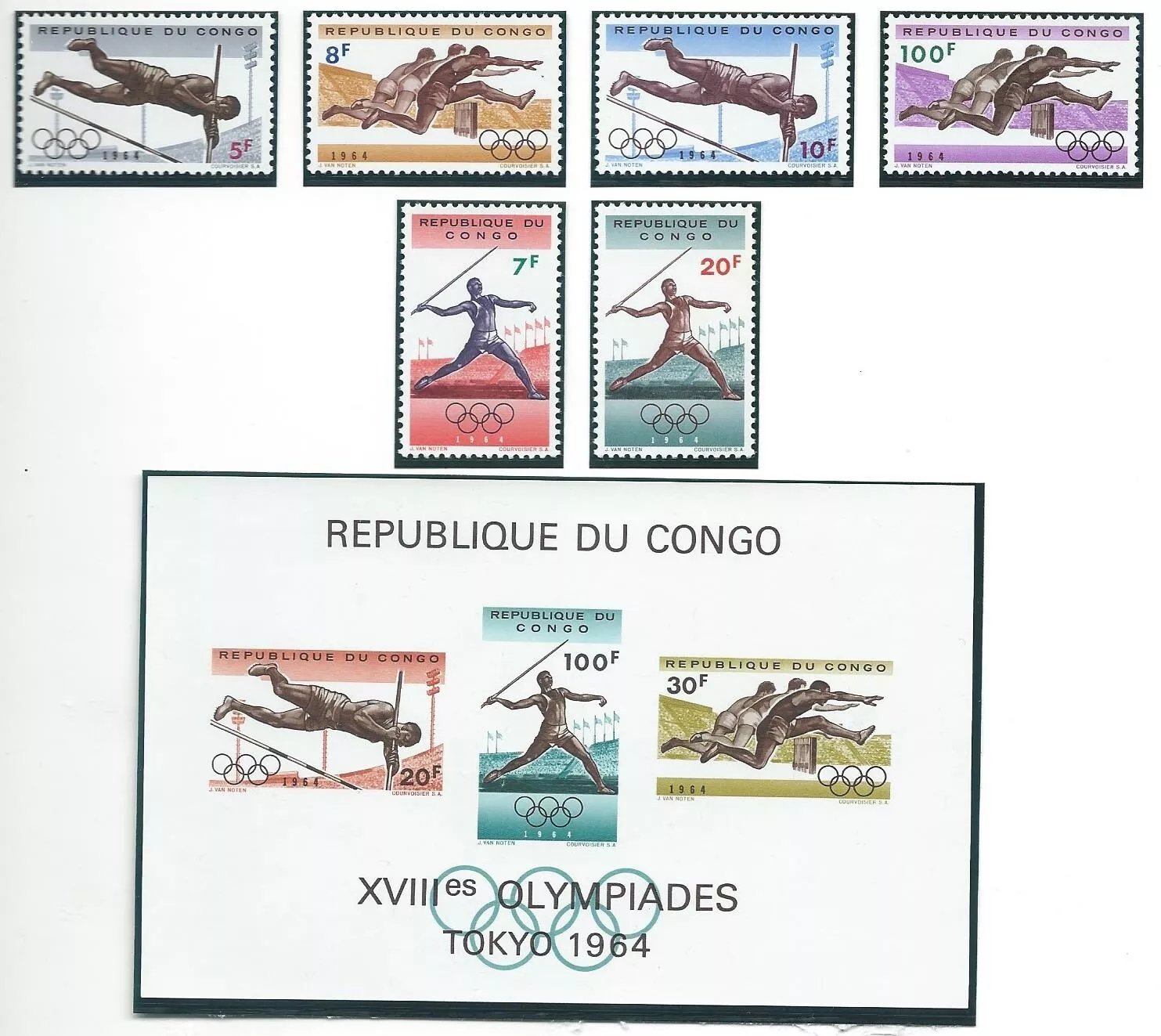 Congo 1964 - Jocurile Olimpice, serie+colita neuzata