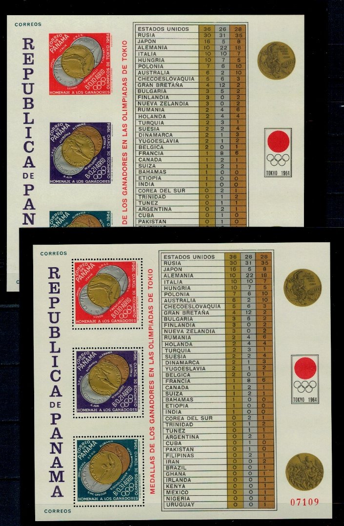 Panama 1965 - Jocurile Olimpice, medalii, bloc dt si ndt neuzat