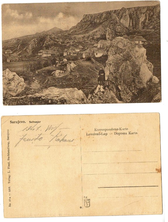 Sarajevo (Bosnia) 1916 - Carte postala, munti, jandarm