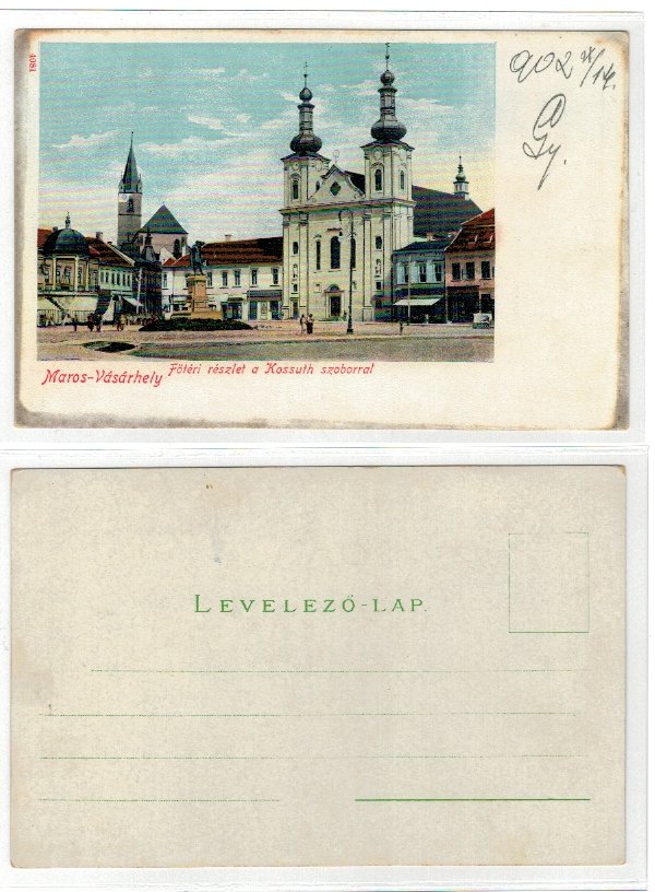 Targu Mures 1902 - Biserica, statuia Kossuth, ilustrata litho ne