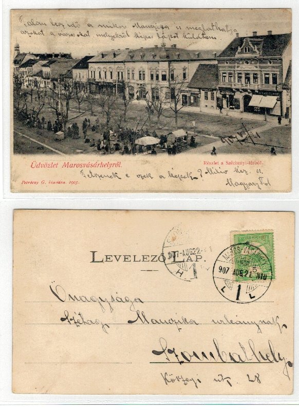 Targu Mures 1907 - Piata szechenyi, ilustrata circulata