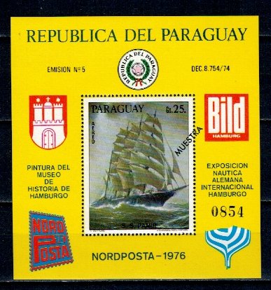 Paraguay 1976 - Vapoare, expo, colita neuzata SPECIMEN