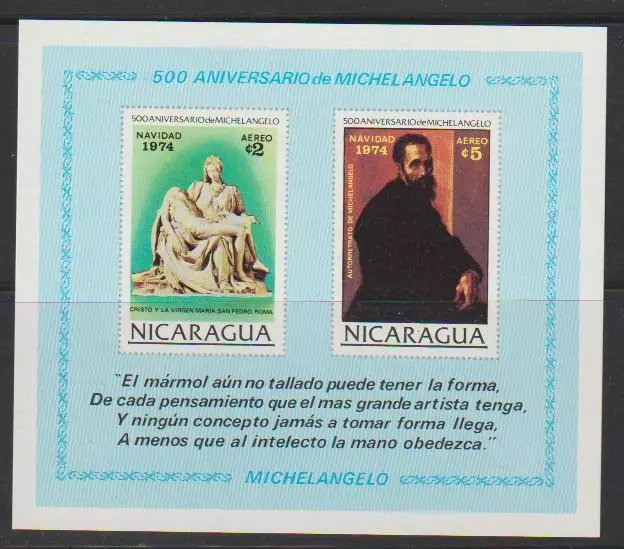 Nicaragua 1974 - Michelangelo, colita neuzata